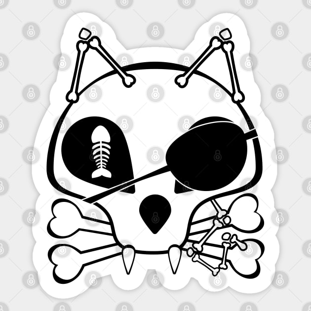 Kawaii Pirate Cat Skull and Cross Bones, Halloween Sticker by Redmanrooster